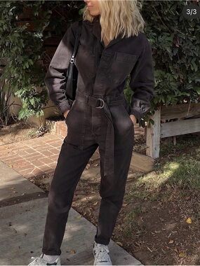 Ag Adriano Goldschmied Washed Black Utility Belted Jumpsuit
